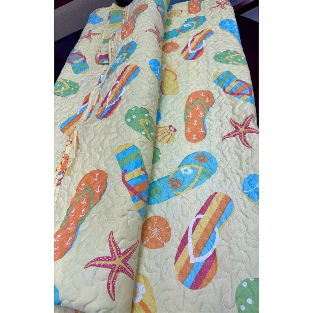 C & F Quilt Set Full/Queen Multicolor Coastal Flip Flop Beach W/Matching Shams